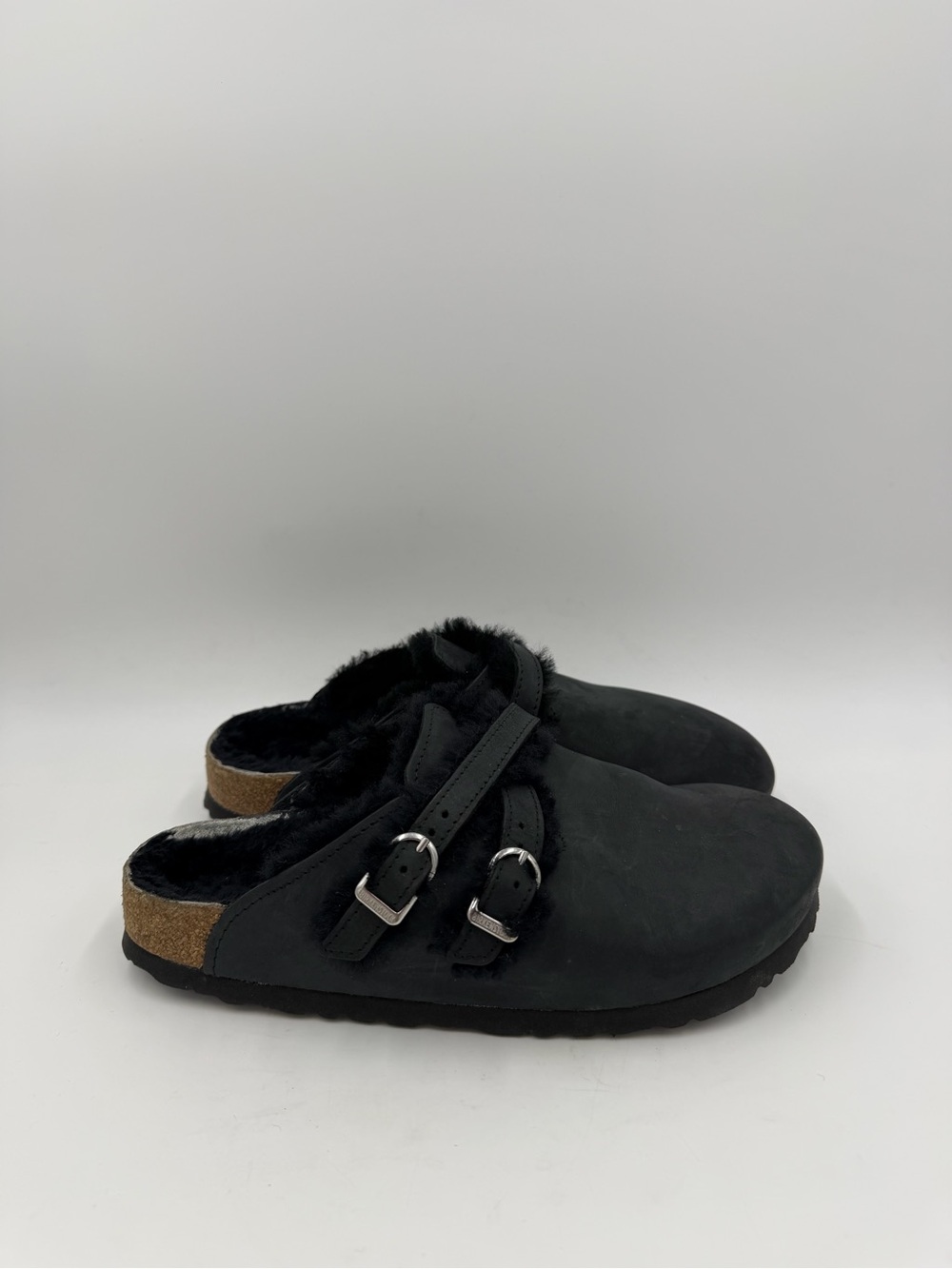 Birkenstock Buckley Shearling Clogs Black Leather Fur Lined Women’s EU 39 Narrow